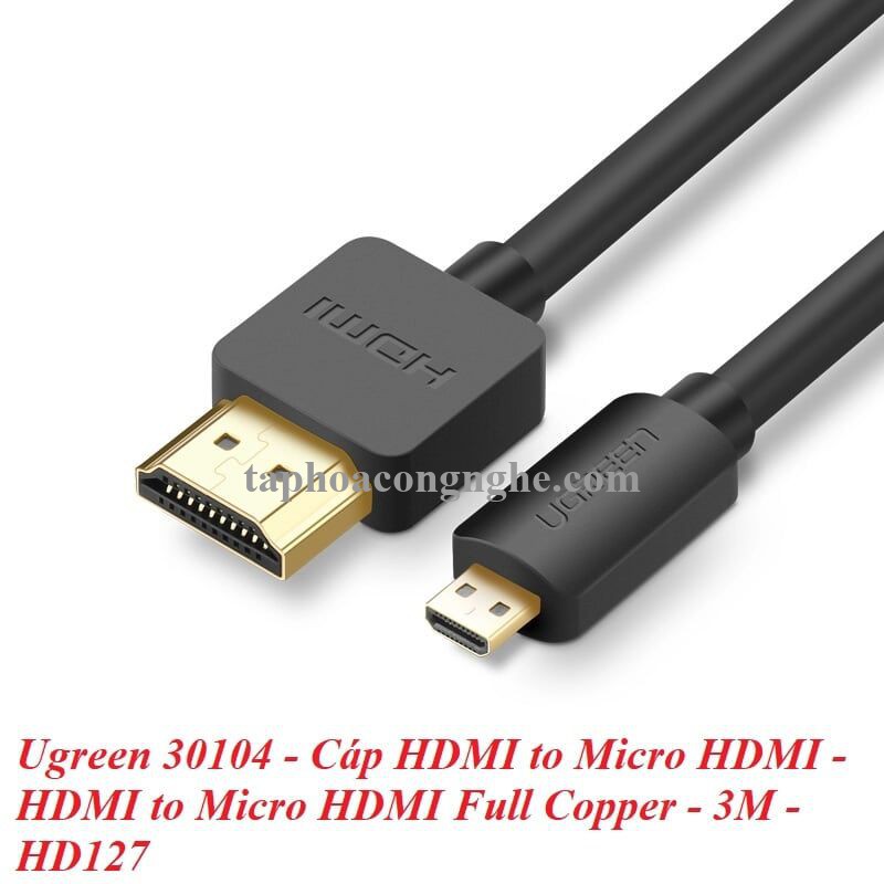 Ugreen 30104 3M màu Đen Cáp chuyển đổi Micro HDMI sang HDMI thuần đồng HD127 30030104